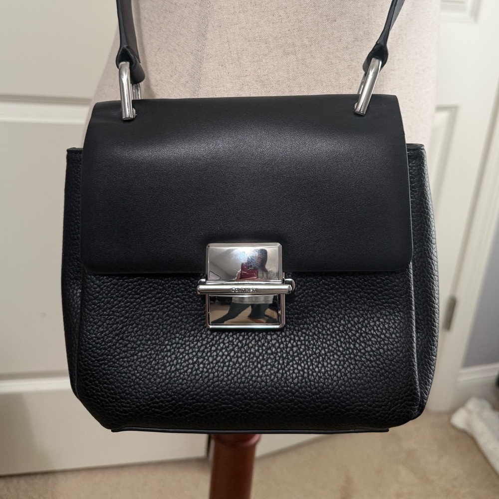 Calvin Klein Black Crossbody Bag with Silver Accents